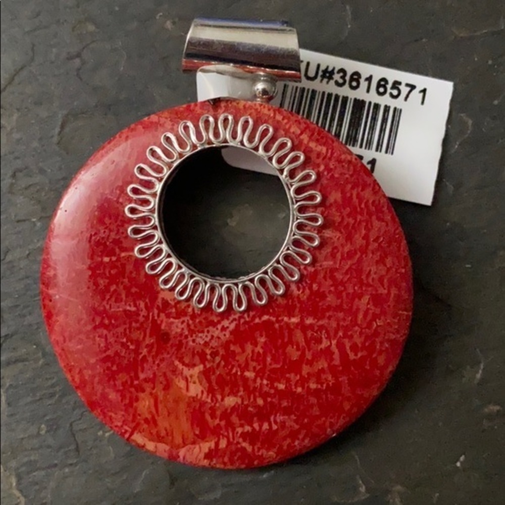 Bali Red sponge coral slide pendant 925 sterling